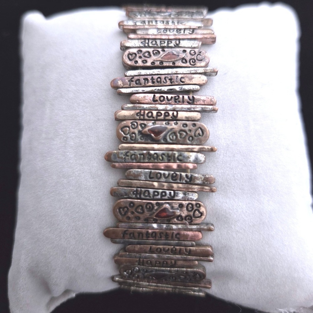 Multi-Tone Mixed Metal Inspirational Kindness Stretch Bracelet Heart Accents